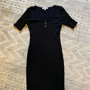 Black rib knit midi dress